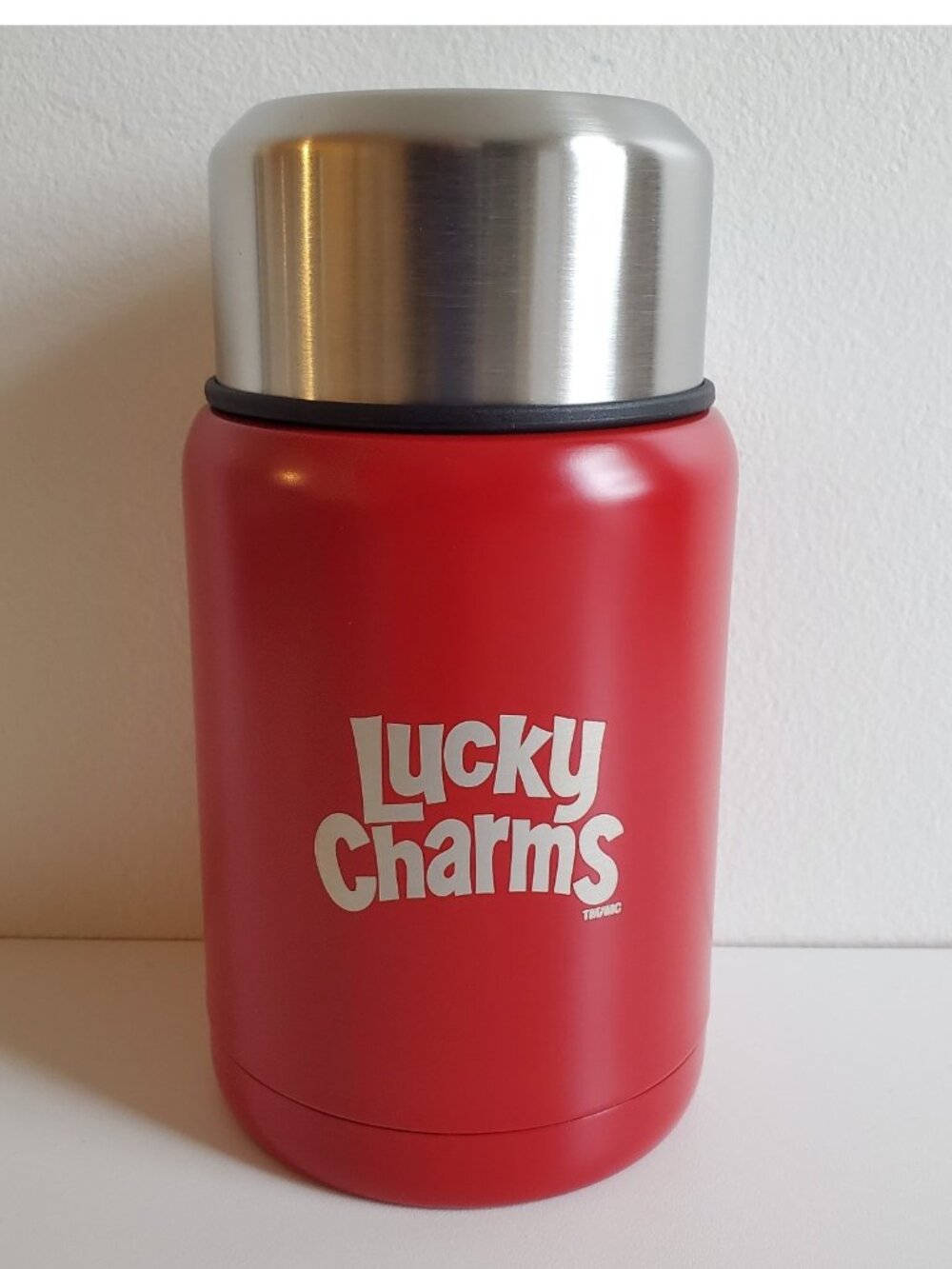 General Mills Lucky Charms Cereal Promotional Food Jar Red Stainless Steel NEW